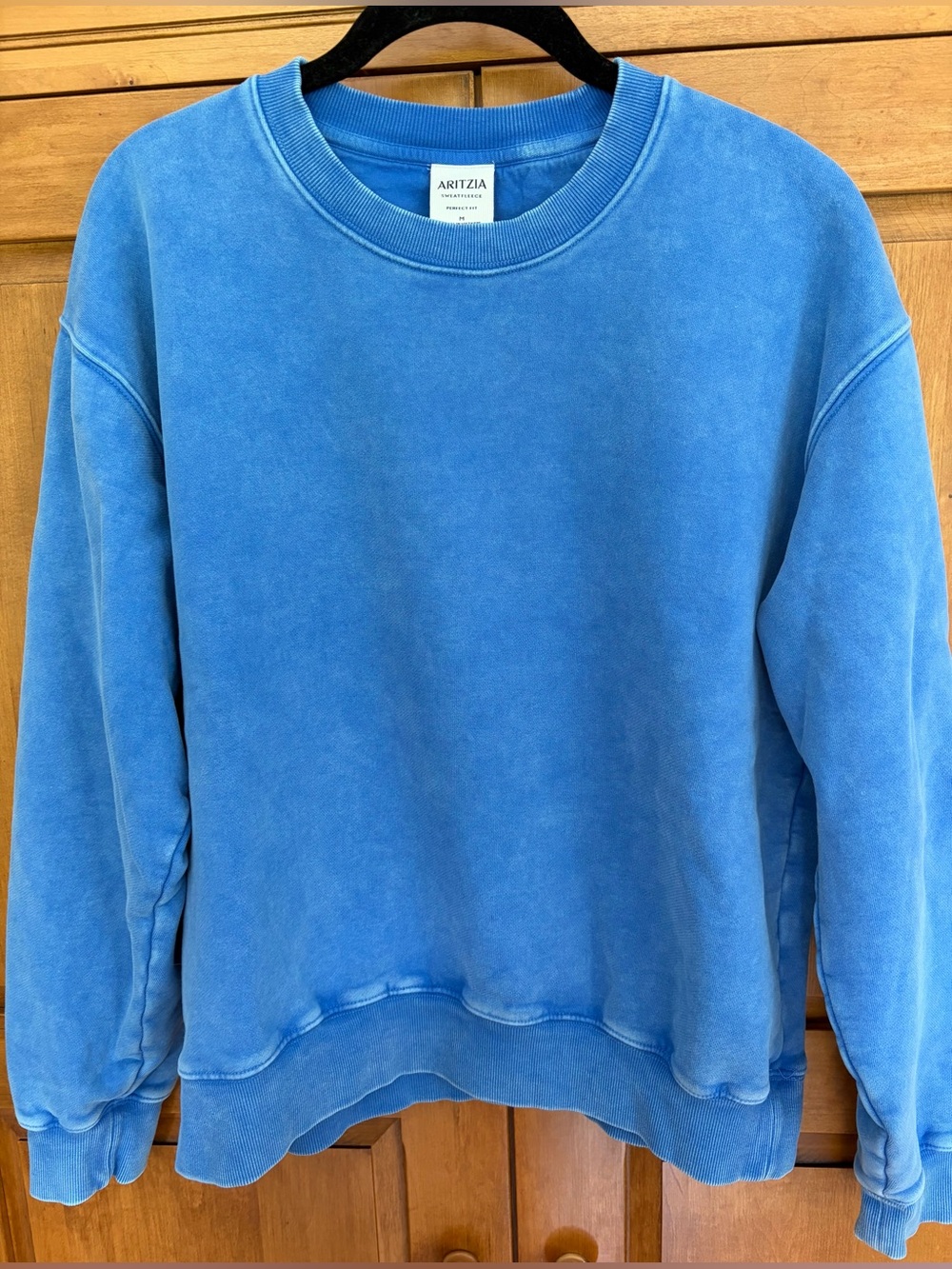 Aritzia Cozy Sweatfleece Perfect Crew Sweatshirt Sun-Faded Jazz Blue - Picture 3 of 8
